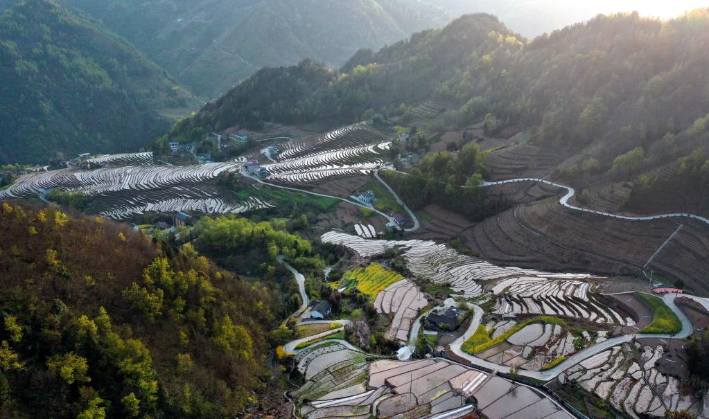 陜西嵐皋：水潤(rùn)古梯田 滿山鑲銀鏈